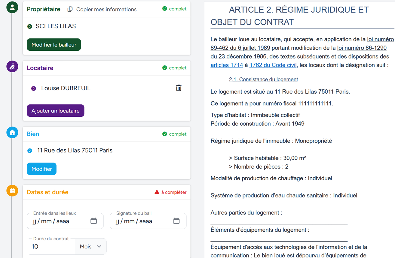 Formulaire du bail